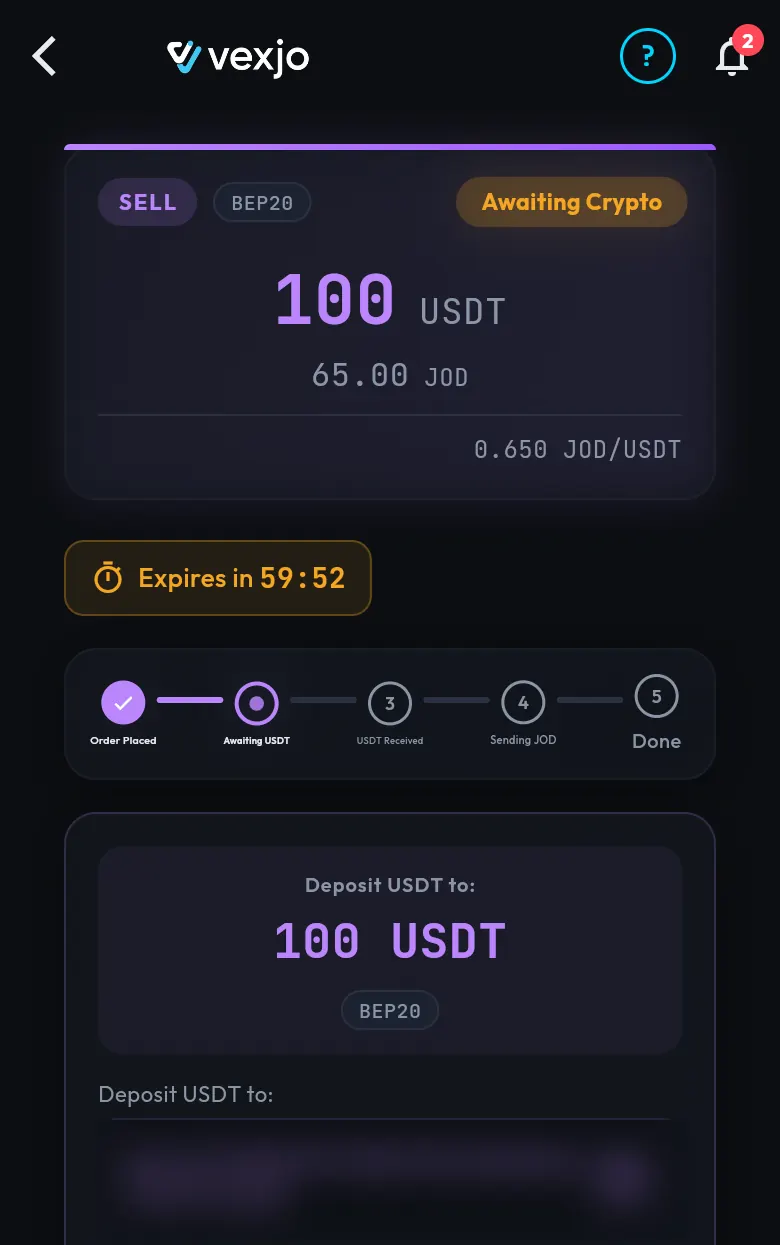 Selling: send USDT to the address on your order, then we pay you by CliQ.